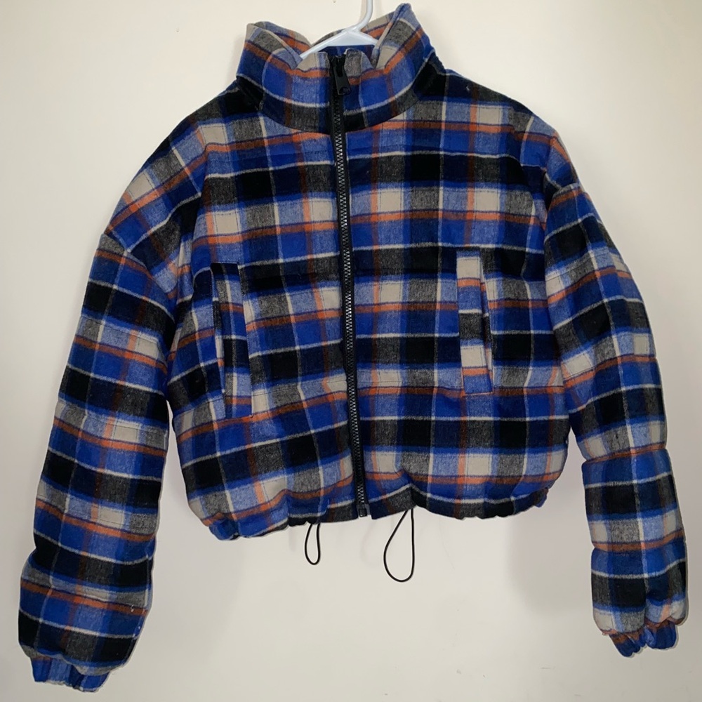 Urban Outfitters Blue Plaid Puffer Jacket